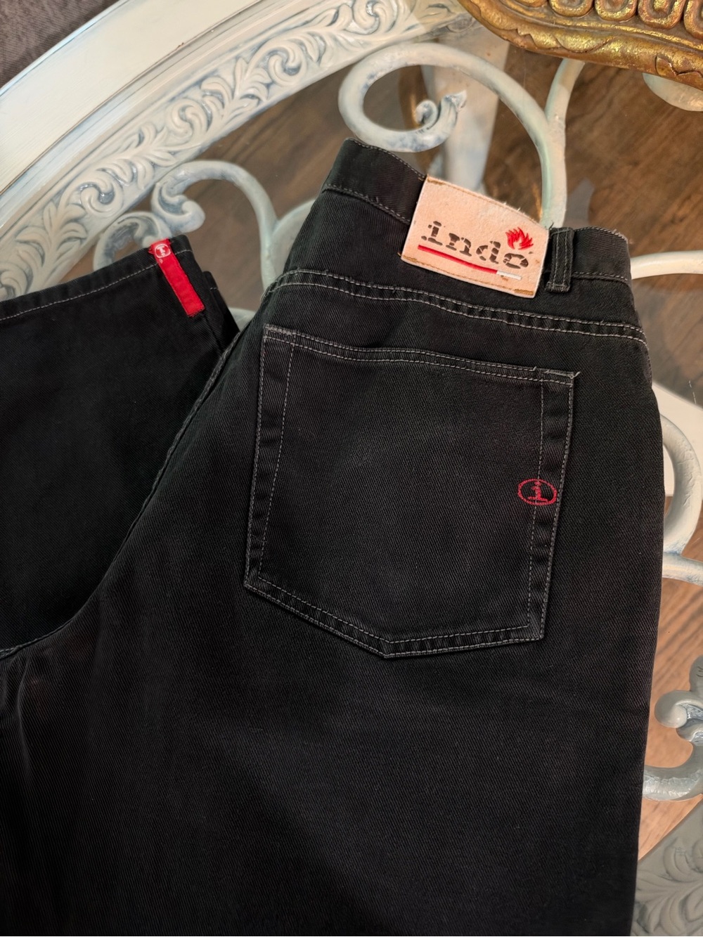 Indo Men's Black Jeans with Red Accents 36x32